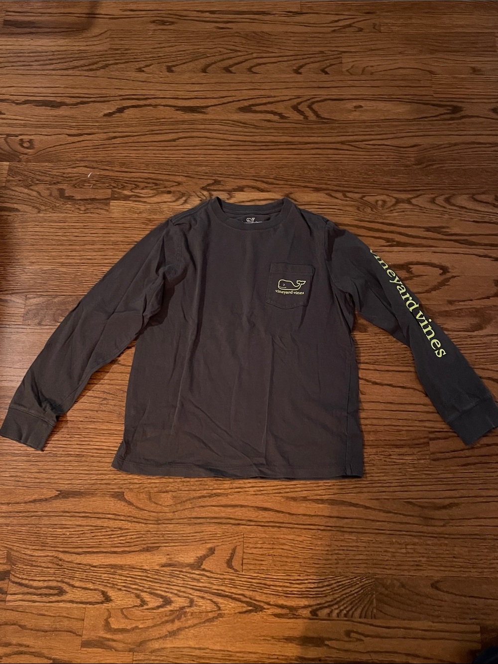 Vineyard Vines Boys Long-Sleeve Pocket Tee - Charcoal with Yellow Logo